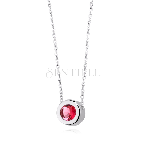 Silver (925) necklace with round pendant and ruby zirconia