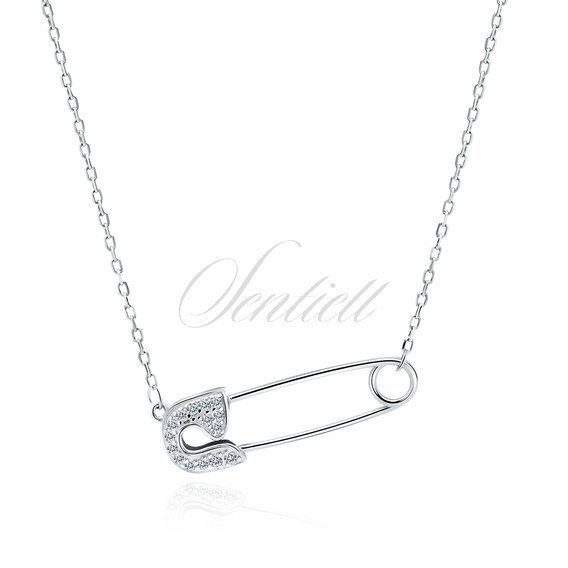 Silver (925) necklace with zirconias - safety-pin