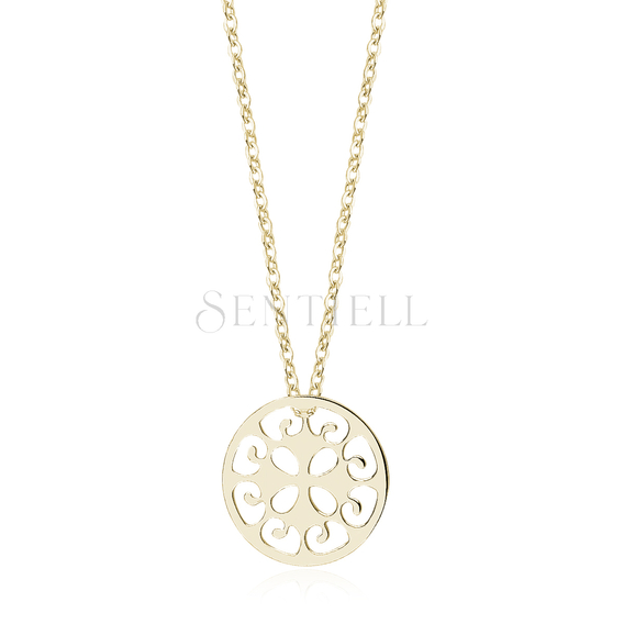 Silver (925) necklace withopen-work  round pendant - gold-plated