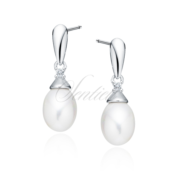 Silver (925) pearl earrings with white zirconia