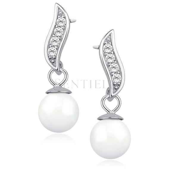 Silver (925) pearl earrings with zirconia