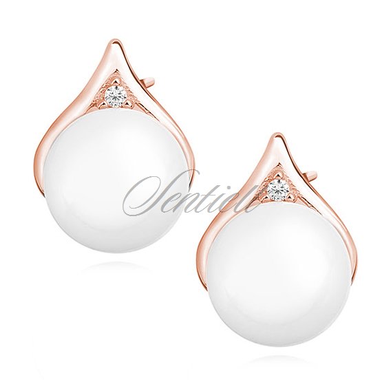 Silver (925) pearl earrings with zirconia, rose gold-plated