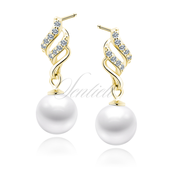 Silver (925) pearl gold-plated earrings with white zirconias