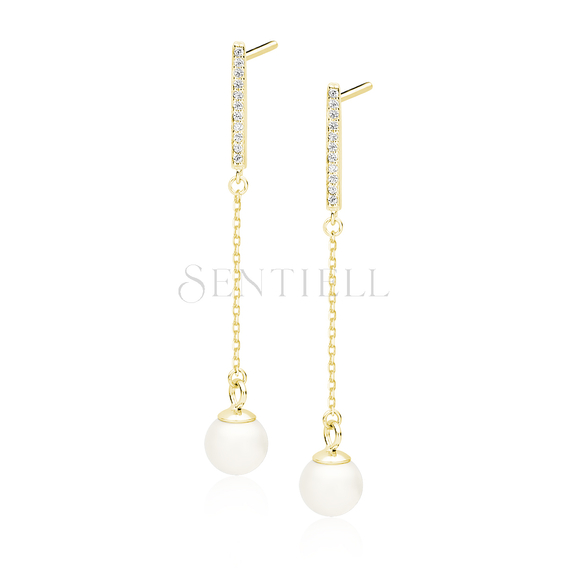 Silver (925) pearl  gold-plated earrings with white zirconias