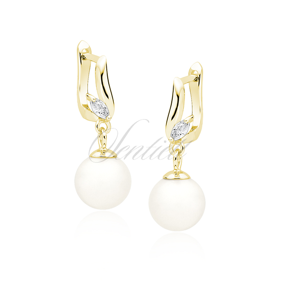 Silver (925) pearl gold-plated earrings with zirconia