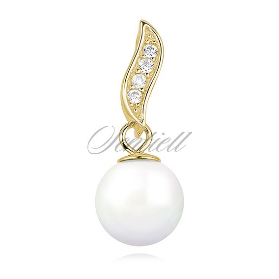 Silver (925) pearl pendant with zirconia - gold-plated