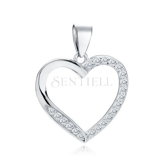 Silver (925) pendant - hollow heart with zirconias