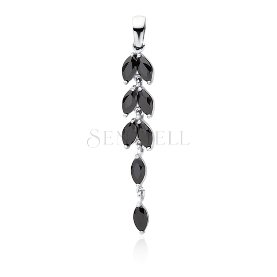 Silver (925) pendant long leafs with black zirconia