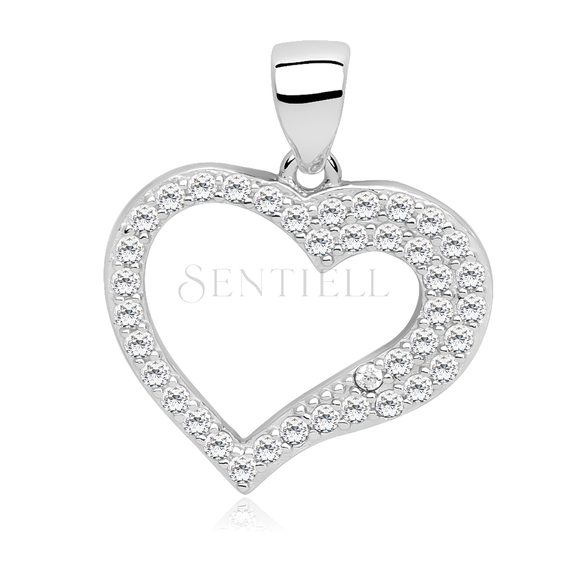 Silver (925) pendant white zirconia - heart hollow