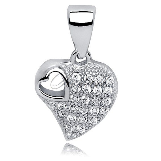 Silver (925) pendant white zirconia - heart in the middle