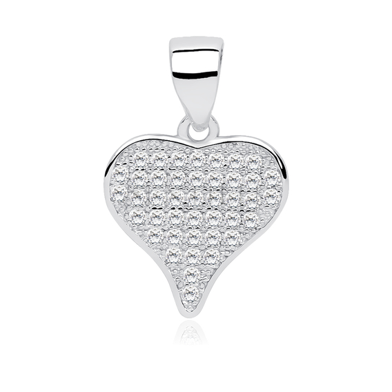 Silver (925) pendant white zirconia - heart microsetting