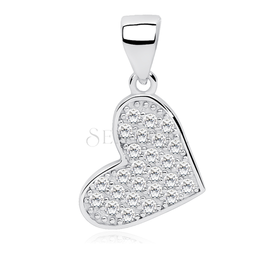 Silver (925) pendant white zirconia - heart microsetting