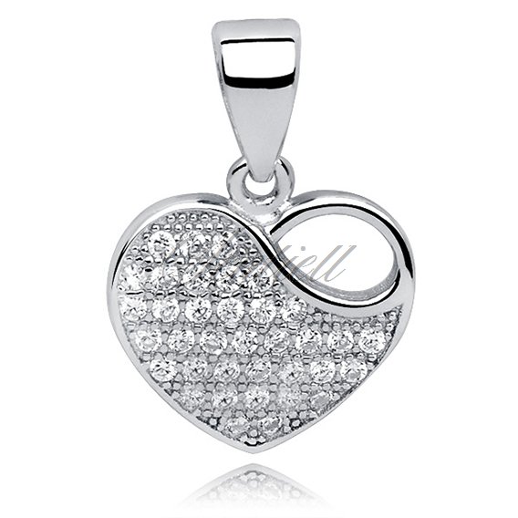 Silver (925) pendant white zirconia - heart with a hole