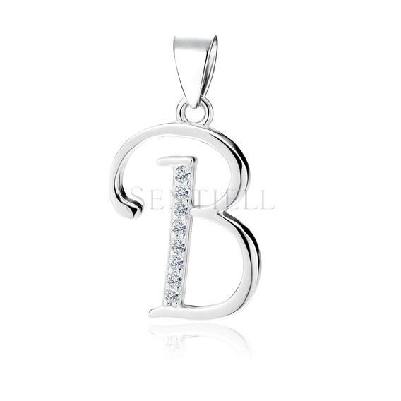 Silver (925) pendant with white zirconias - letter B