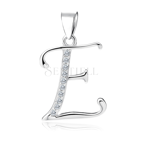 Silver (925) pendant with white zirconias - letter E