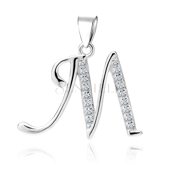 Silver (925) pendant with white zirconias - letter M