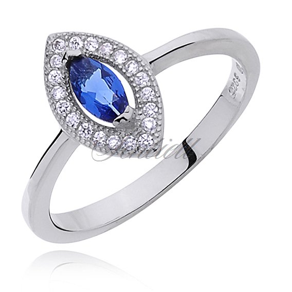 Silver (925) ring with sapphire color & white zirconia