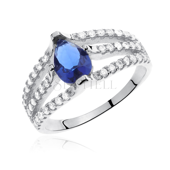 Silver (925) ring with sapphire colored & white zirconia