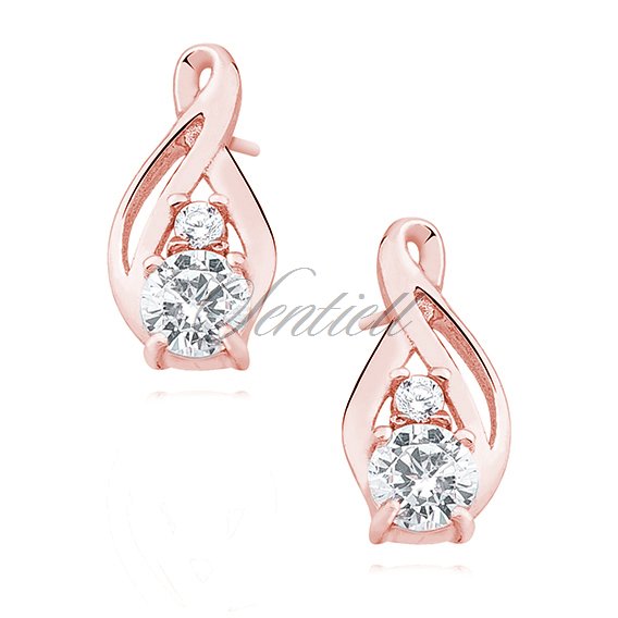 Silver (925) rose gold - earrings with white zirconia
