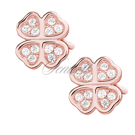 Silver (925) rose gold-plated clover earrings with zirconia