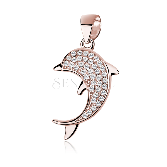 Silver (925) rose gold-plated dolphin pendant with zirconia