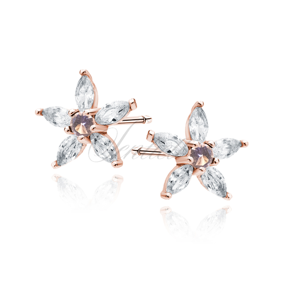 Silver (925) rose gold-plated earings - flower with morganite zirconia