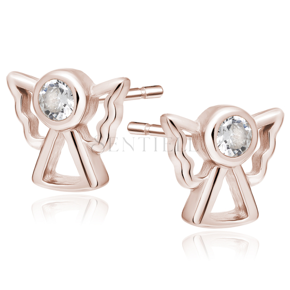 Silver (925) rose gold -plated earrings angels with white zirconia