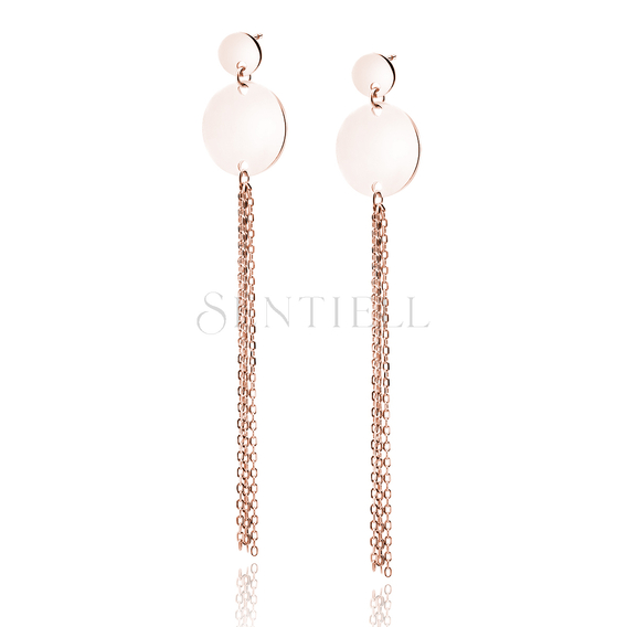 Silver (925) rose gold-plated earrings - circles with chains