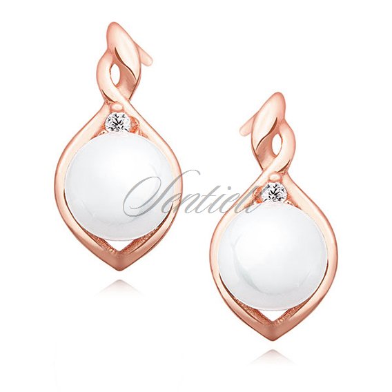 Silver (925) rose gold-plated earrings white pearl and zirconia