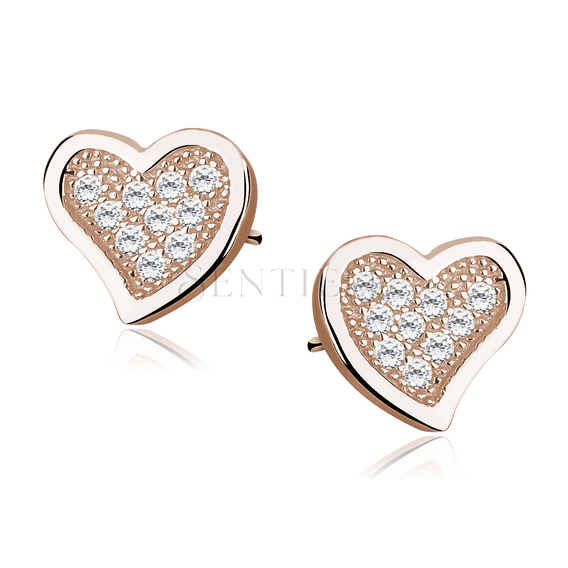 Silver (925) rose gold-plated heart earrings with zirconia