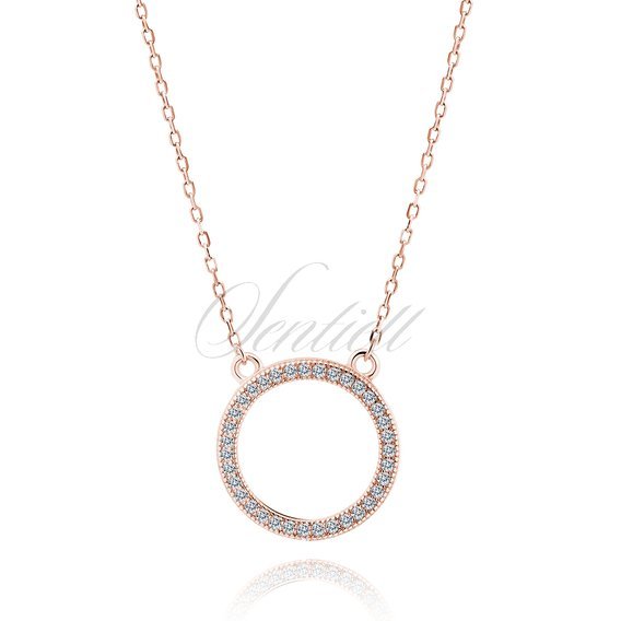 Silver (925) rose gold-plated necklace - circle with white zirconias