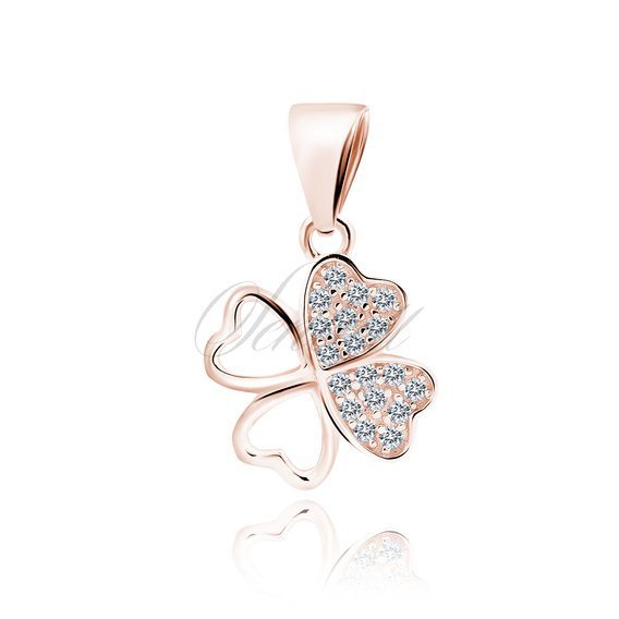 Silver (925) rose gold-plated pendant clover with white zirconias