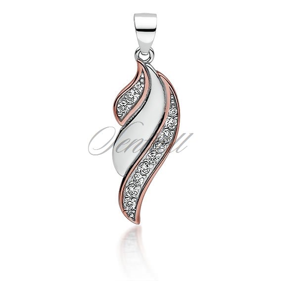 Silver (925) rose gold-plated pendant - wing with white zirconias