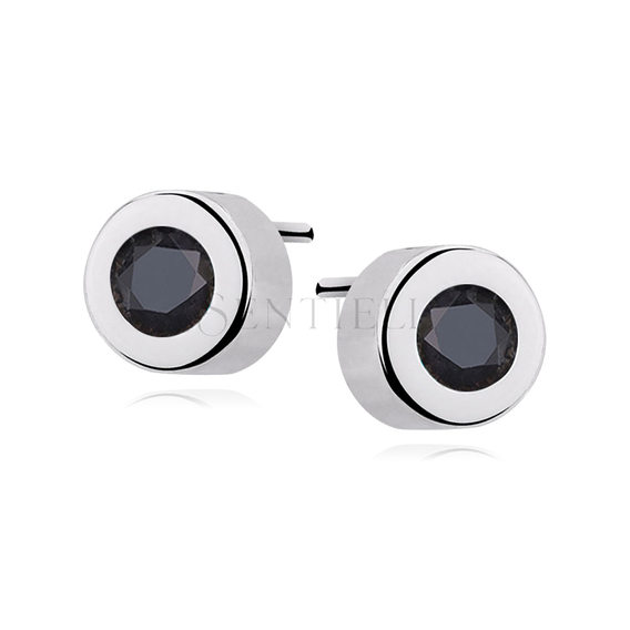 Silver (925) round earrings black zirconia