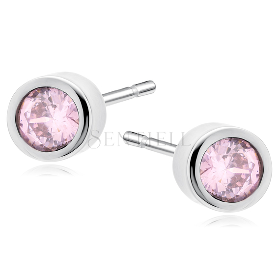 Silver (925) round earrings pink zirconia