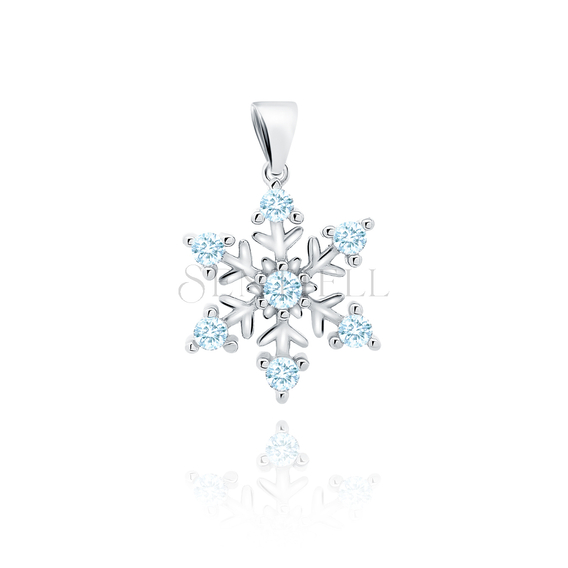 Silver (925) snowflake pendant with aquamarine zirconias