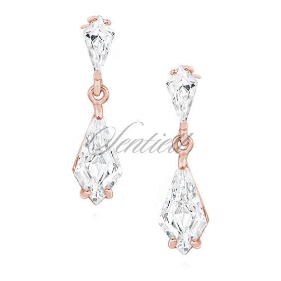 Silver (925) stylish, bridal earrings with zirconia, rose gold-plated