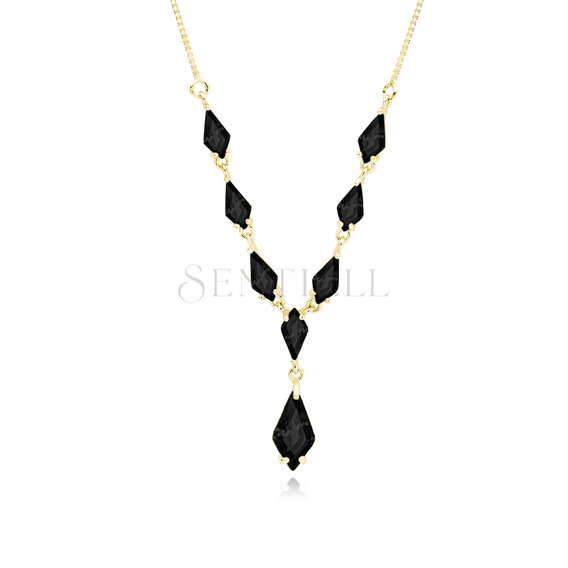 Silver (925) stylish, bridal, gold-plated necklace with black zirconias