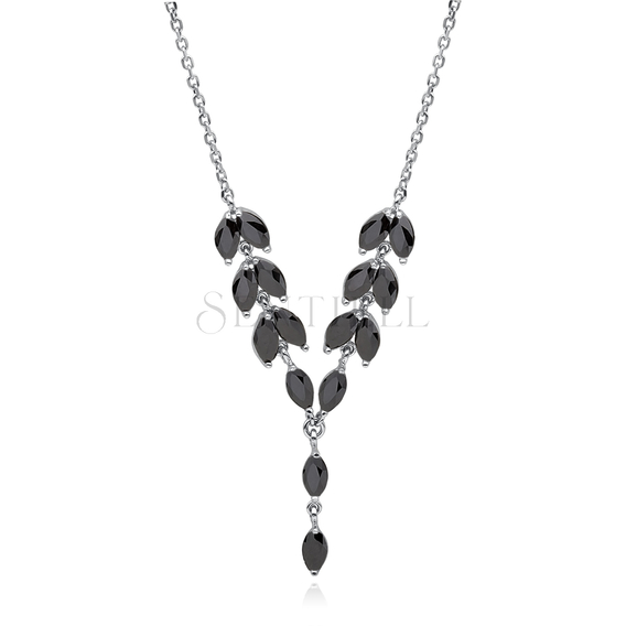 Silver (925) stylish, bridal necklace with black zirconia.