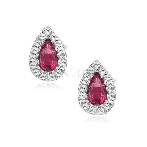 Silver (925) teardrops earrings with ruby zirconia