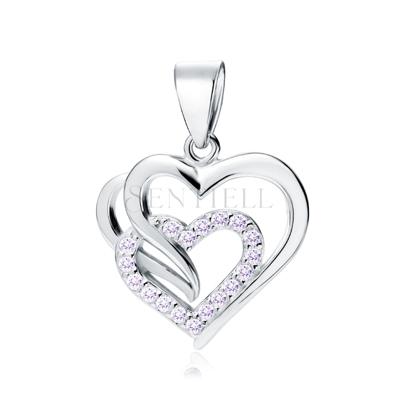 Silver (925) triple heart pendant with lavender zirconia