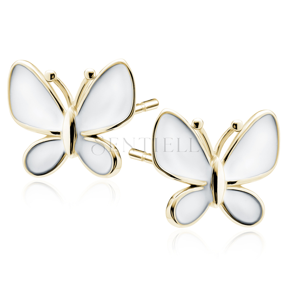 Silver (925) white enameled gold-plated earrings - butterflies