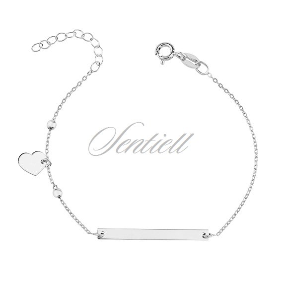 Silver bracelet with a tag and heart - adjusted length