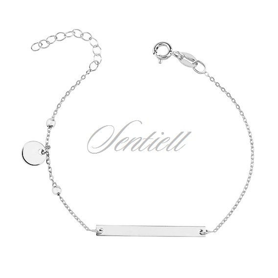Silver bracelet with a tag and round pendant - adjusted length
