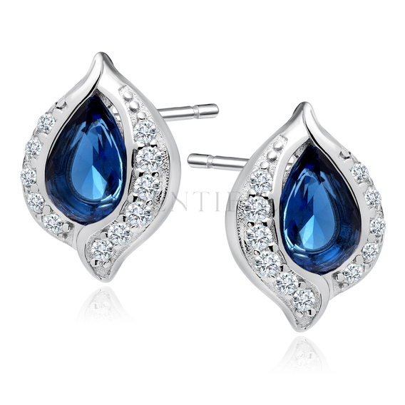 Silver, delicate earrings (925) sapphire drop with white zirconias