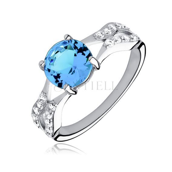 Silver fashionable (925) ring with aquamarine colored zirconia