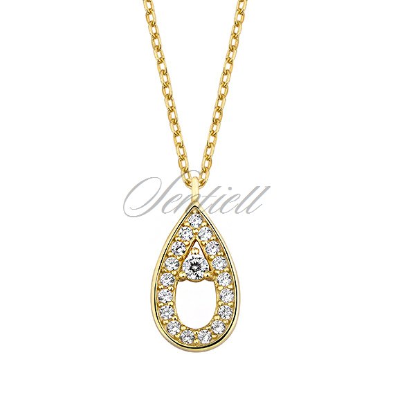 Silver gold-plated (925) necklace  - teardrop with zirconia