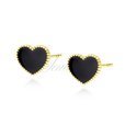 Silver (925) black enameled earrings - gold-plated hearts