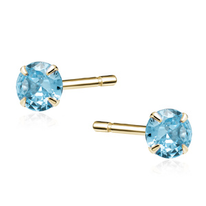 Silver (925) gold-plated earrings round aquamarine zirconia diameter 4mm