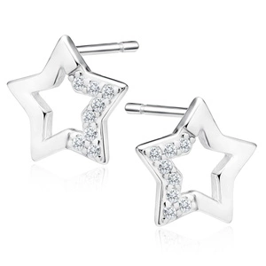 Silver (925) star earrings with white zirconias